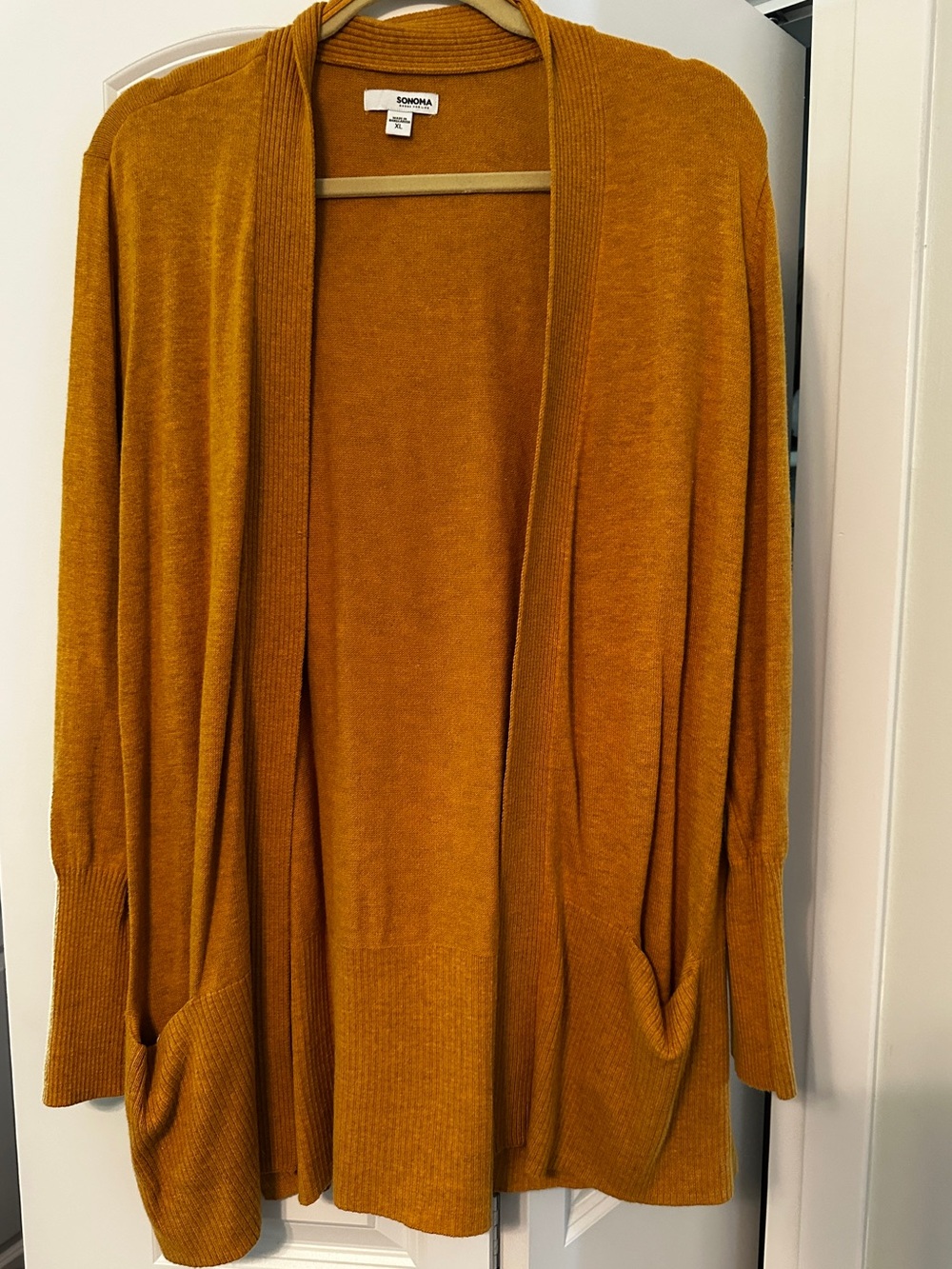 Sonoma Mustard Open-Front Cardigan with Pockets